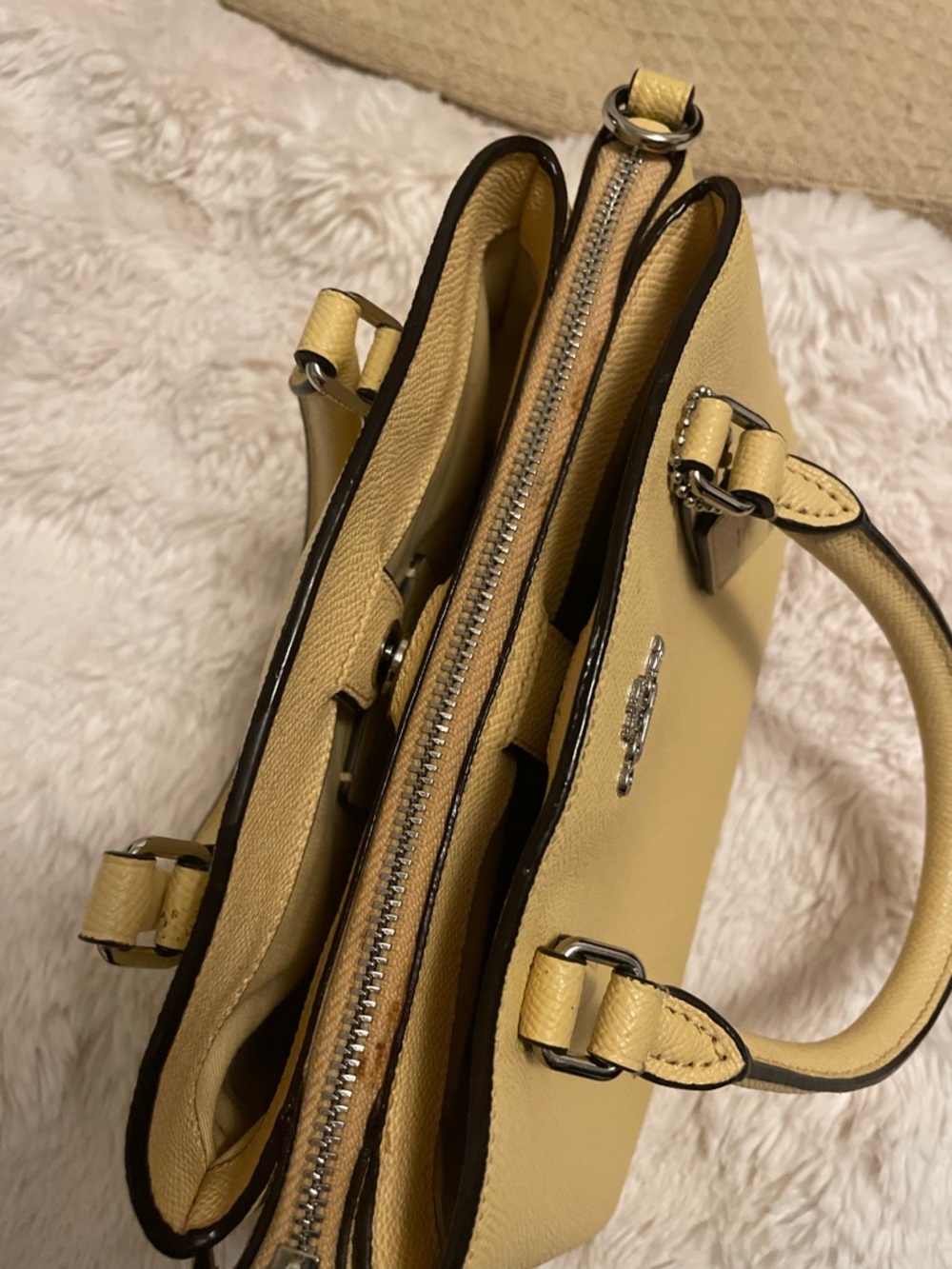 Coach Pebbled Leather Top-Handle Satchel - Light Yellow- canary yellow - Picture 2 of 10
